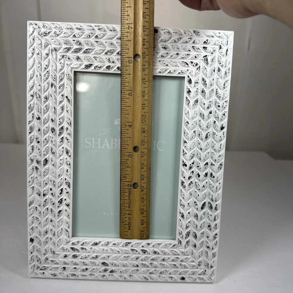 White Black Wheat Picture Frame 4x6 Photo 8.5x6.5 Frame Easel/Hang Shabby Chic